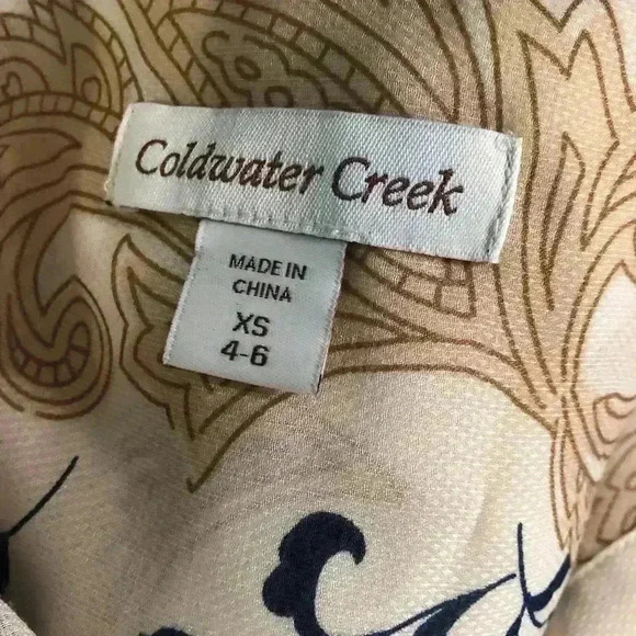 Coldwater Creek Ladies Creme Paisley Button up Blouse XS 4-6. Tab Sleeves L/S - Picture 3 of 5